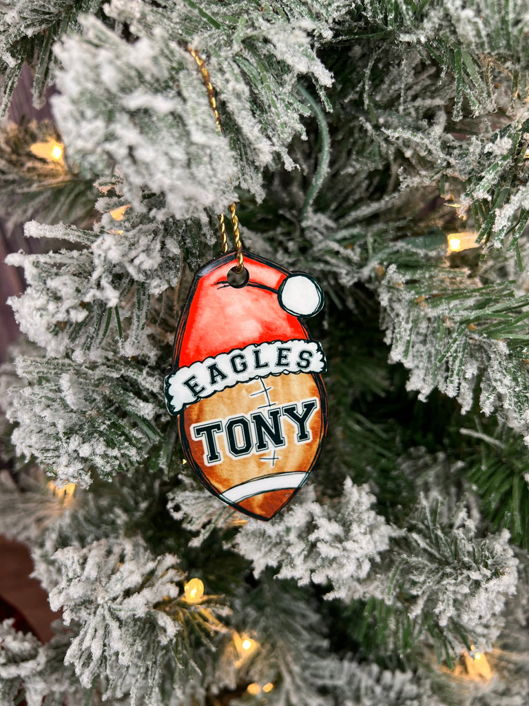 Football Ornament Personalized with Your Coach or Athlete's Name | Football with Santa Hat Ornament Custom Football Player Gift | Coach Gift