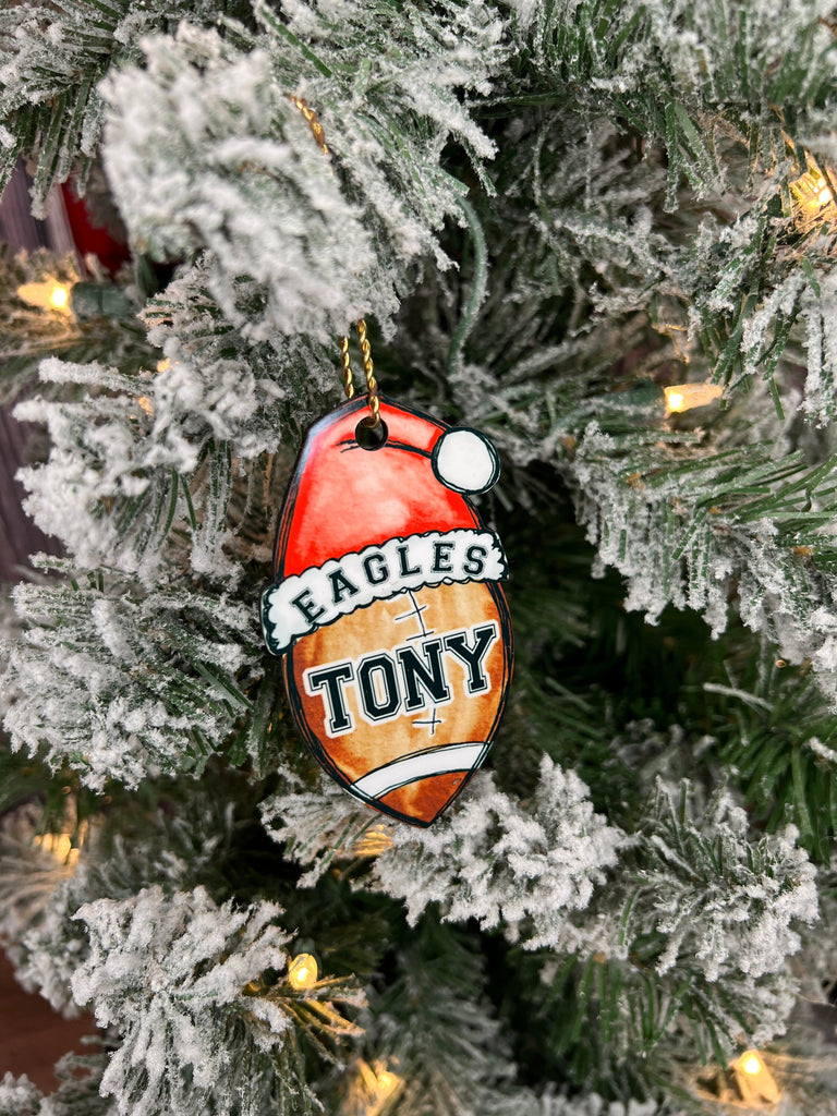 Football Ornament Personalized with Your Coach or Athlete's Name | Football with Santa Hat Ornament Custom Football Player Gift | Coach Gift