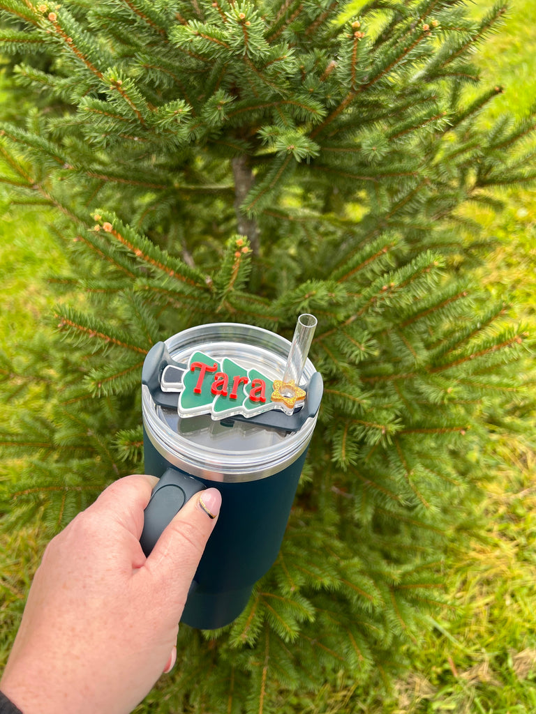 Christmas Tree Tumbler Topper | Personalized Tumbler Topper | Custom Tumbler Accessory