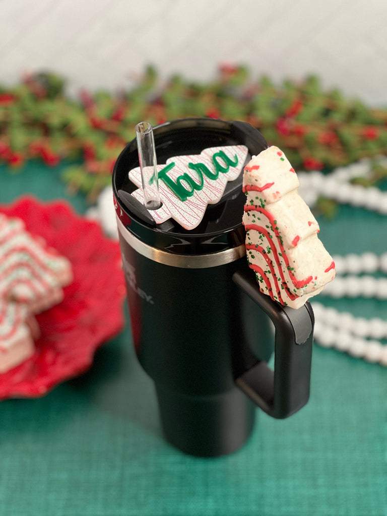 Christmas Tree Cake Tumbler Topper | Personalized Tumbler Topper | Custom Tumbler Accessory