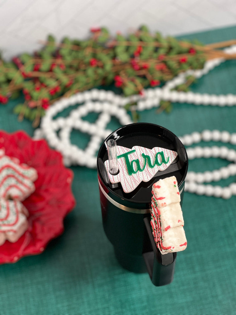 Christmas Tree Cake Tumbler Topper | Personalized Tumbler Topper | Custom Tumbler Accessory