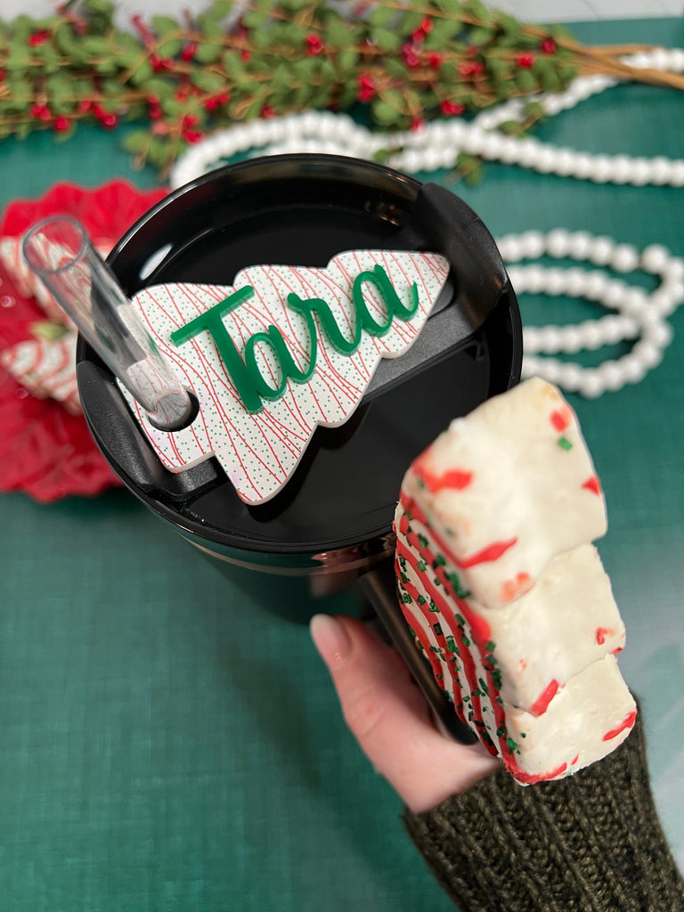 Christmas Tree Cake Tumbler Topper | Personalized Tumbler Topper | Custom Tumbler Accessory