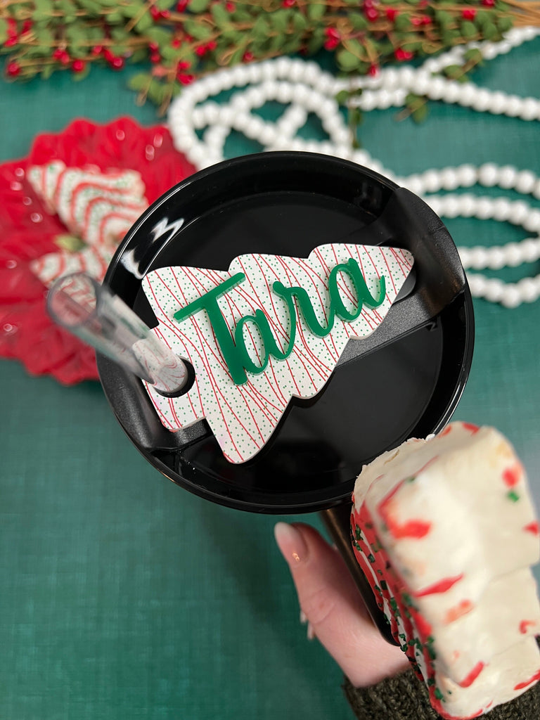 Christmas Tree Cake Tumbler Topper | Personalized Tumbler Topper | Custom Tumbler Accessory