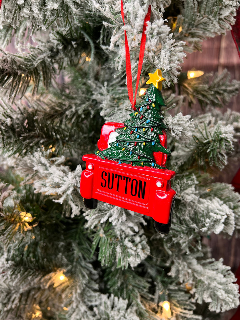 Custom Christmas Ornament | Red Truck Christmas Ornament with Family Name | Personalized Ornament Red Truck Christmas