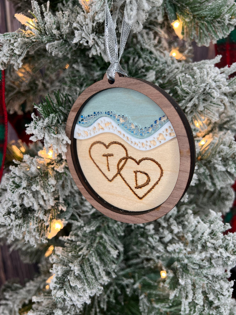 Beach Ornament | Custom Christmas Ornament | Engraved Beach Ornament | Written in the Sand Personalized Ornament