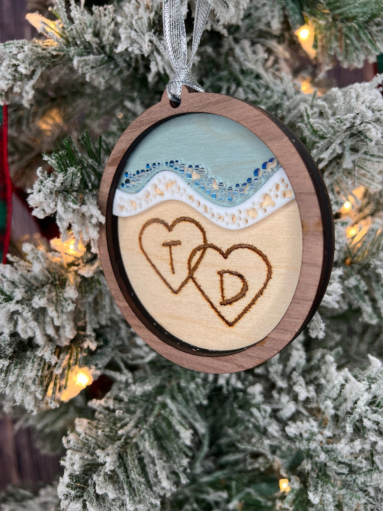 Beach Ornament | Custom Christmas Ornament | Engraved Beach Ornament | Written in the Sand Personalized Ornament