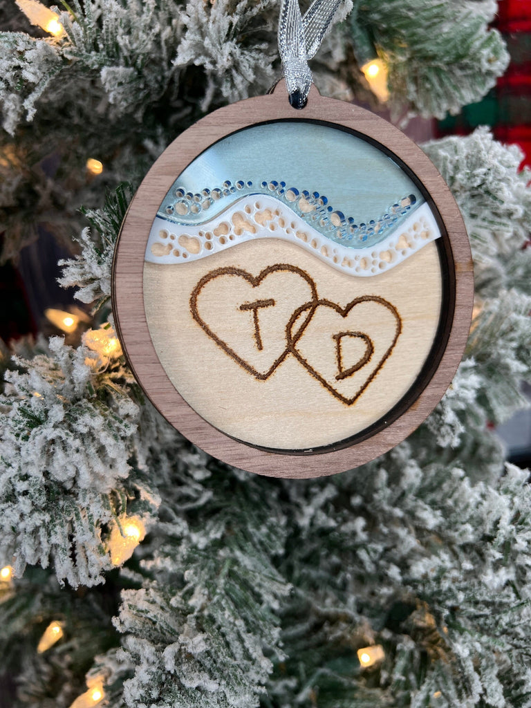 Beach Ornament | Custom Christmas Ornament | Engraved Beach Ornament | Written in the Sand Personalized Ornament