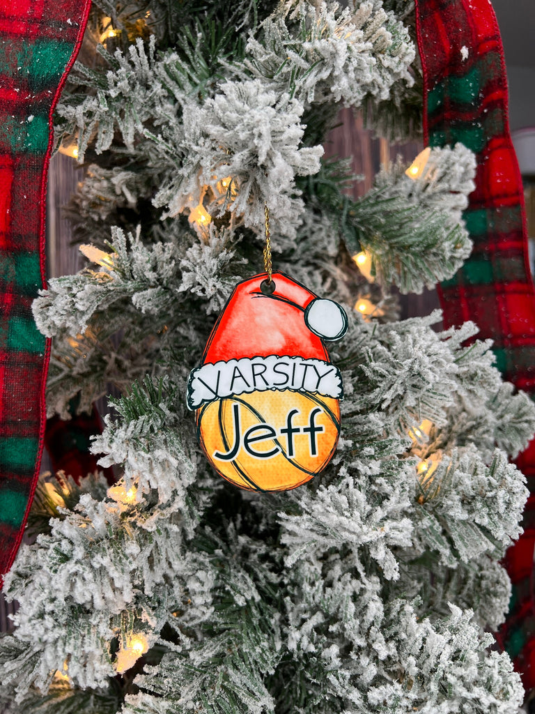 Basketball Ornament Personalized with Your Coach or Athlete's Name | Basketball with Santa Hat Ornament Custom Basketball Player Gift