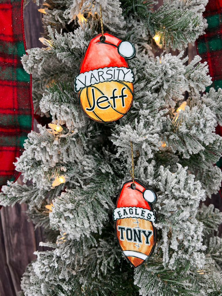 Football Ornament Personalized with Your Coach or Athlete's Name | Football with Santa Hat Ornament Custom Football Player Gift | Coach Gift