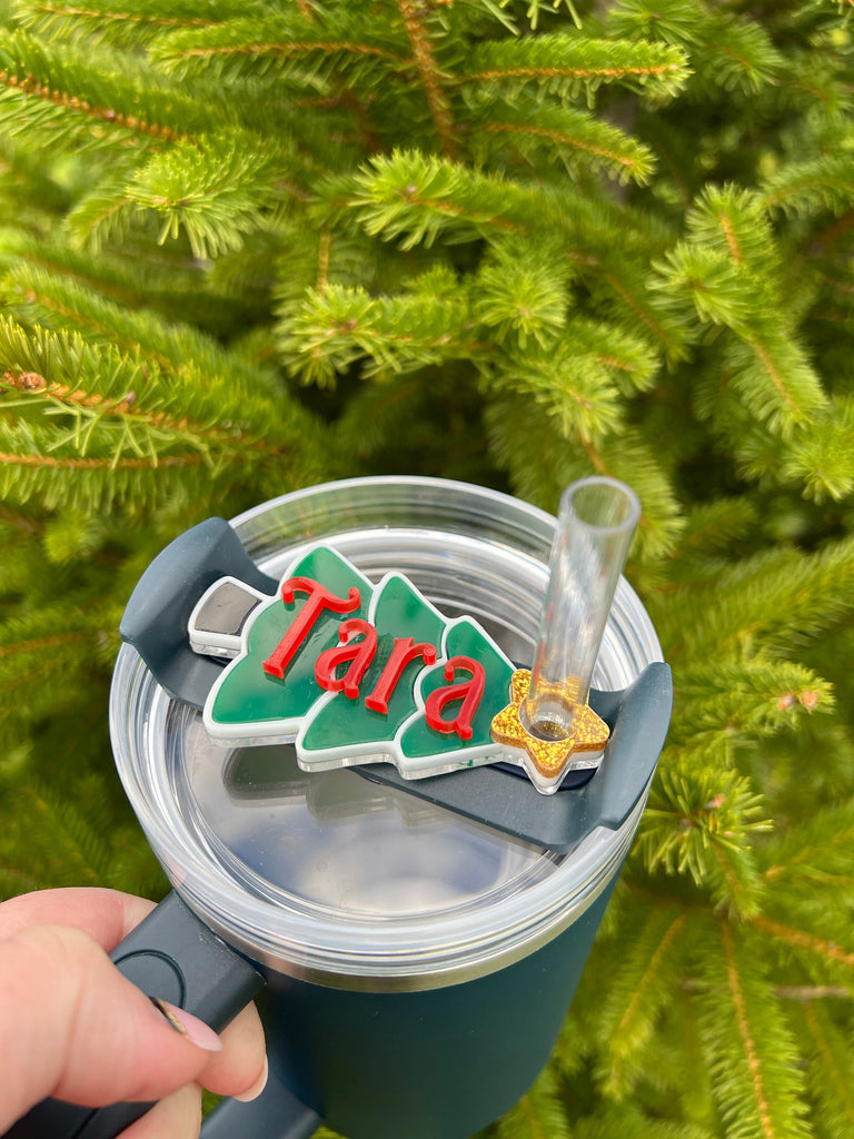 Christmas Tree Tumbler Topper | Personalized Tumbler Topper | Custom Tumbler Accessory