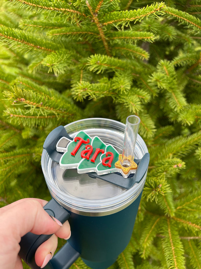 Christmas Tree Tumbler Topper | Personalized Tumbler Topper | Custom Tumbler Accessory