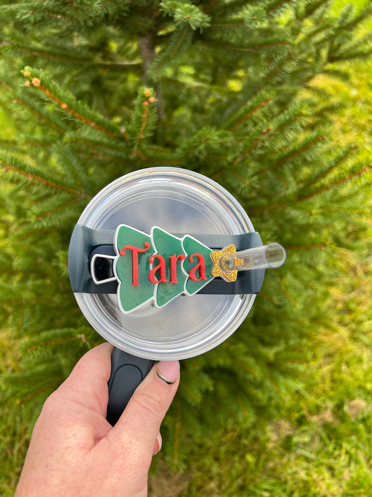 Christmas Tree Tumbler Topper | Personalized Tumbler Topper | Custom Tumbler Accessory