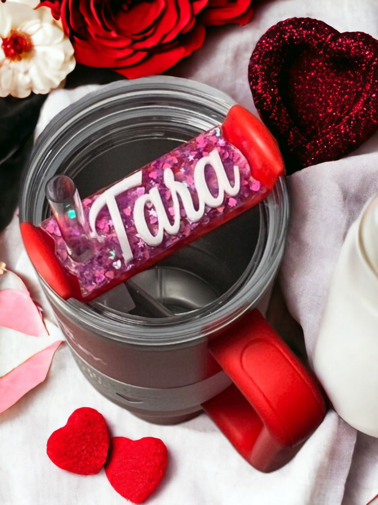 Valentine's Day Custom Glitter Topper for Stanely 40oz tumbler | Valentine's Day Tumbler Lid Topper | Personalized Tumbler Lid Plate